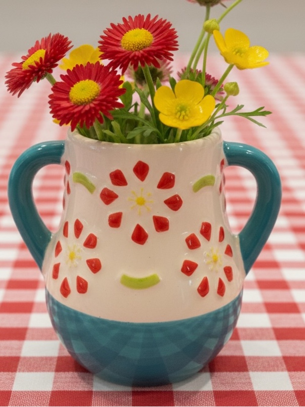 Tag Ceramic Daisy Bud Propagation Vase Toothpick Matches Holder Red Turquoise